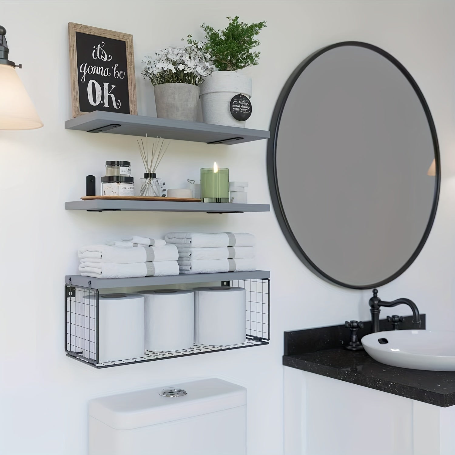 ShelfSet - Houten Drijvende Opbergrekken - Set van 3 Badkamer Planken
