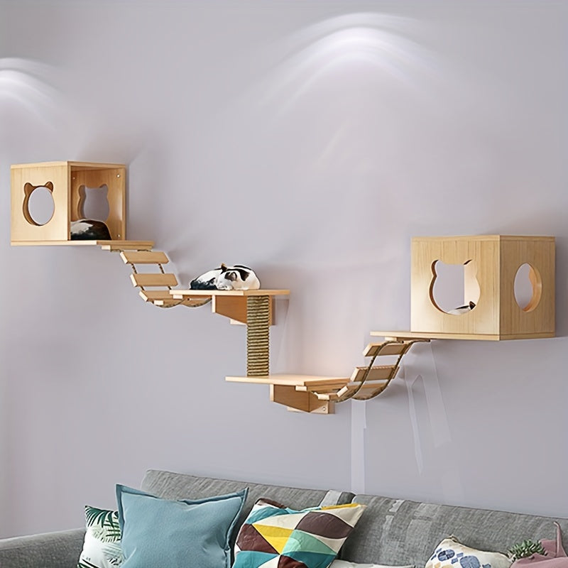 CatPlay - Massief Houten Kattenwandmeubilair voor Binnen, Inclusief Krabpaal en Speelklimboom