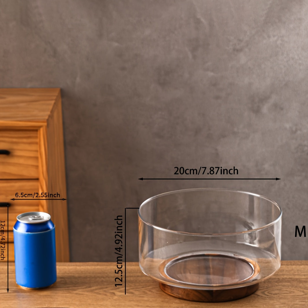 GlassServe-Fruitschaal - Glazen Fruitschaal met Houten Basis voor Keukentafel