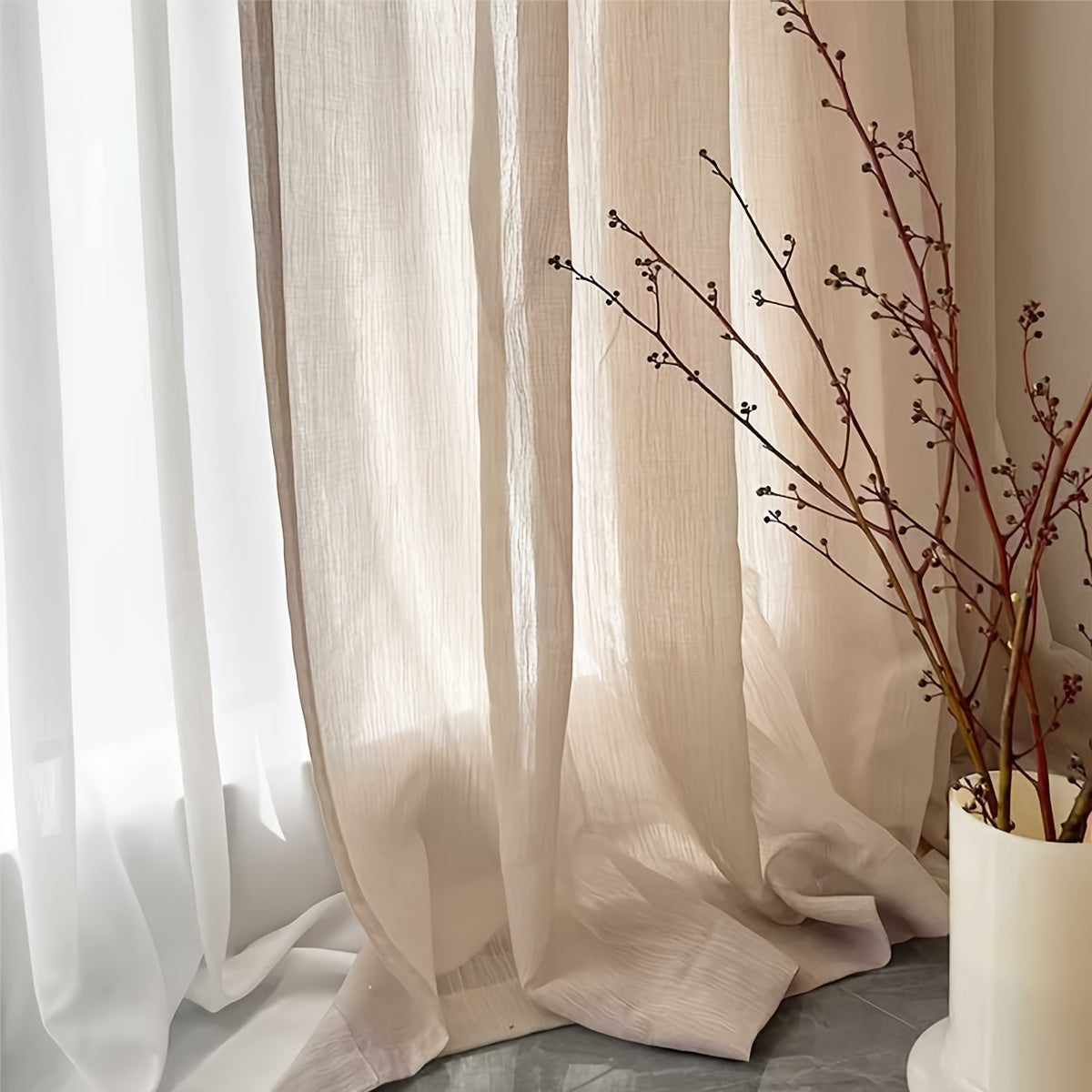 Tendine in Lino Moderno a Rete - 2 Pezzi Stile Canapa Giapponese con Design a Tasca per Asta