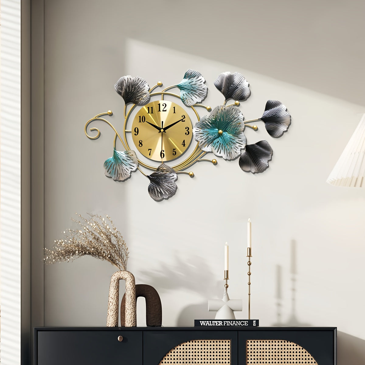 Metalen Bladvormige Wandklok - Stille Mechanisme, AA Batterij, Modern Minimalistisch Design