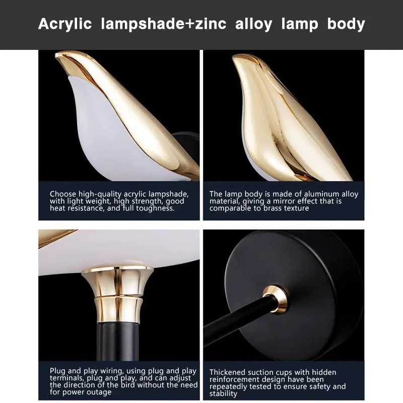 WingSpan - Vogel Wandlamp 360° draaibaar – Stijlvolle en Speelse Verlichting voor Thuis