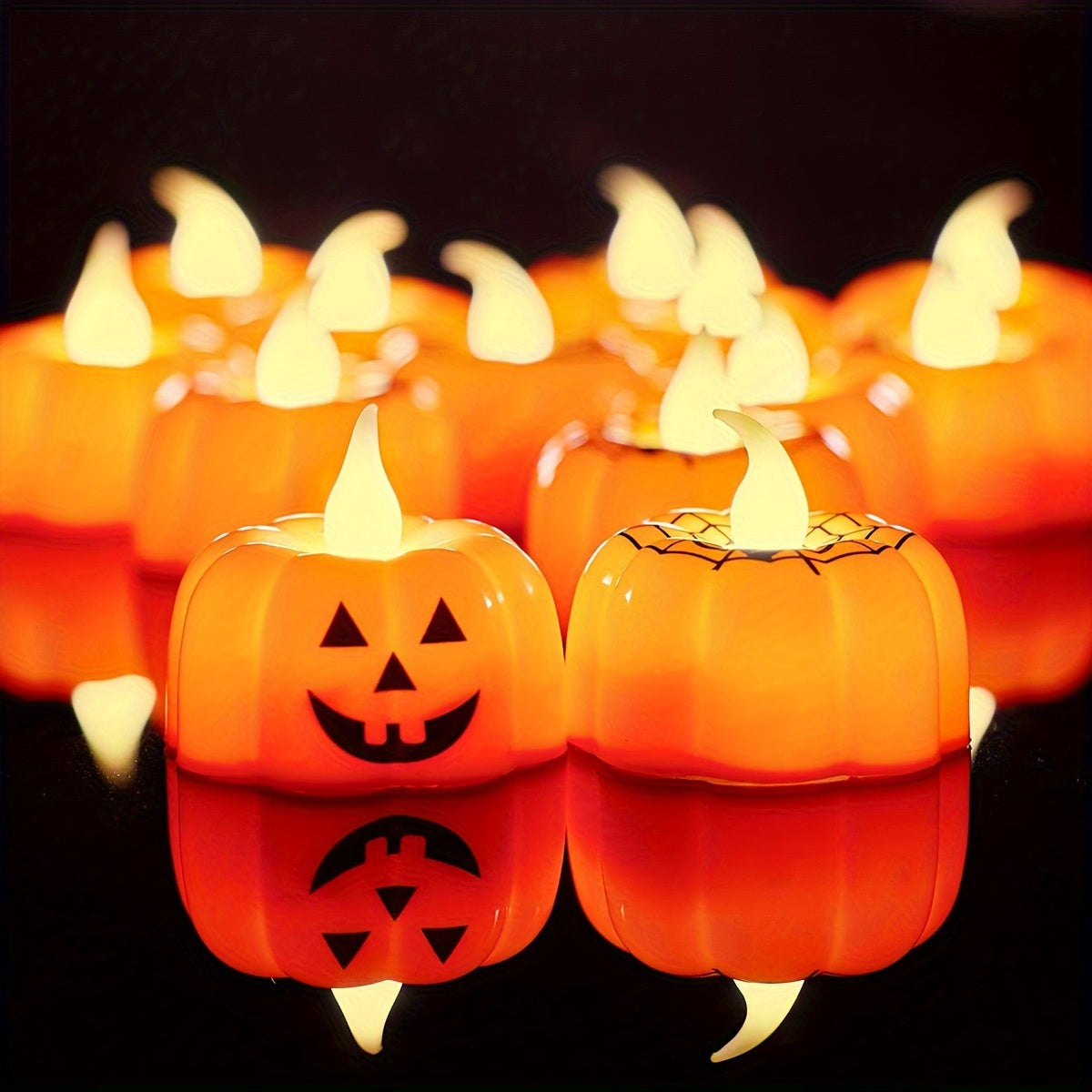 Candele LED di Halloween a zucca – 2 pezzi, 9,14 cm design Jack-o'-Lantern, con batterie