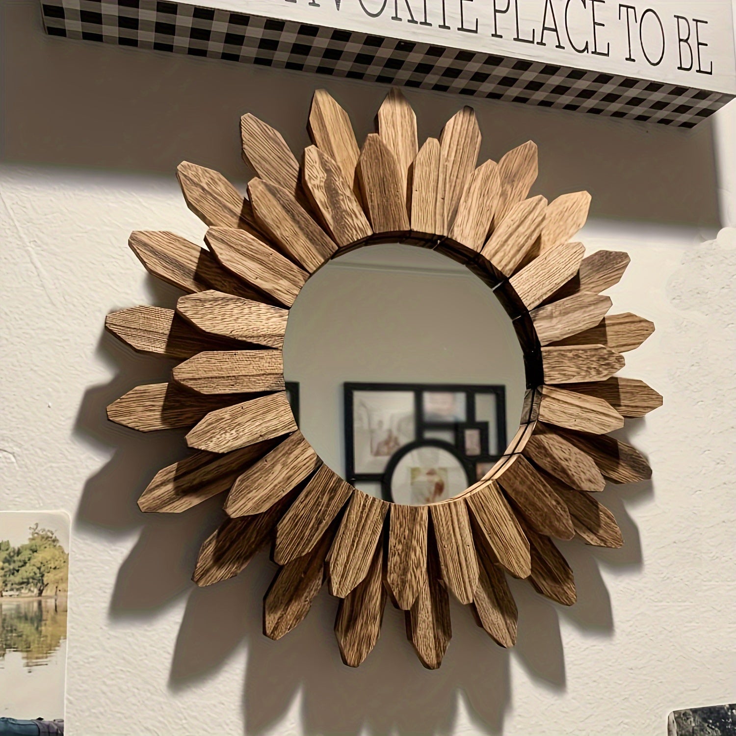 Espejo de Madera con Marco en Forma de Flor – Espejo Decorativo Montado en la Pared para Sala de Estar, Dormitorio y Baño