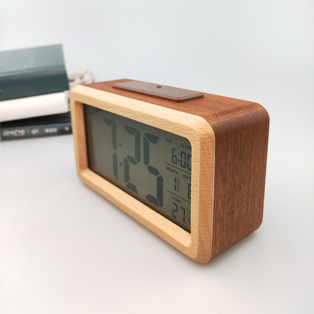 WoodChrono - Chique Houten Wekker met Kalender & Temperatuurweergave
