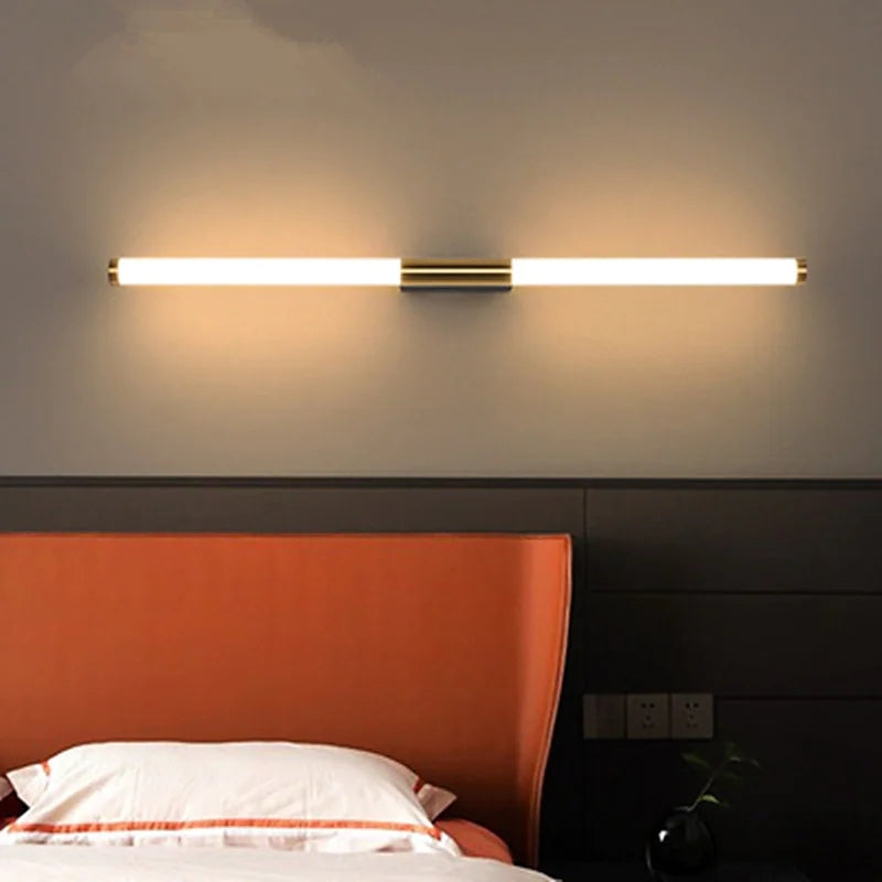 Leigh Simple Modern Linear LED Wall Lamp White-Gold Bedroom Metal