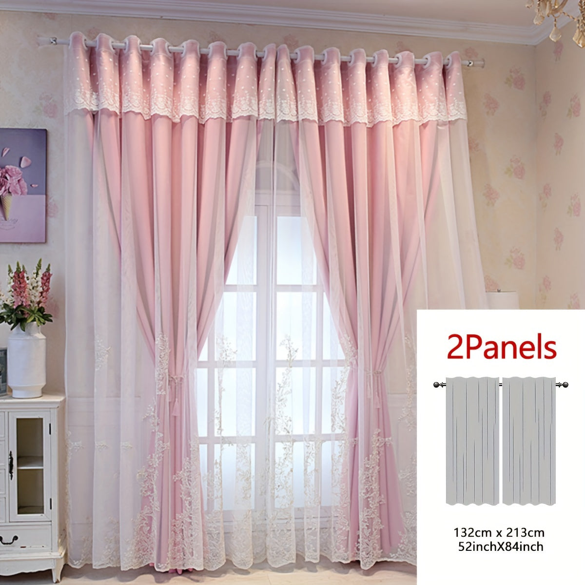 2 Stuks Elf Fairy Geborduurde Gordijnen - Lichtdoorlatende Gordijnpanelen met Geïntegreerde Stof en Ringen