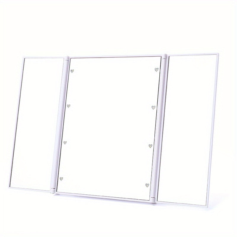 Driezijdige LED Make-up Spiegel – Draagbare Opvouwbare Trifold Spiegel met Verlichting