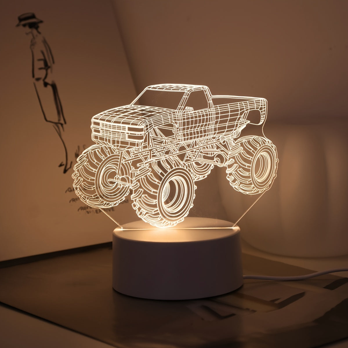 TruckLicht - Lámpara nocturna LED 3D moderna de camión monstruo