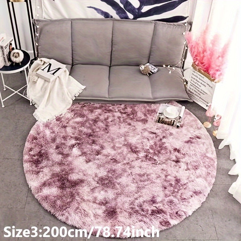 1 pieza Alfombra redonda de peluche teñida anudada - Alfombrilla decorativa suave y cálida para sala de estar, dormitorio y yoga