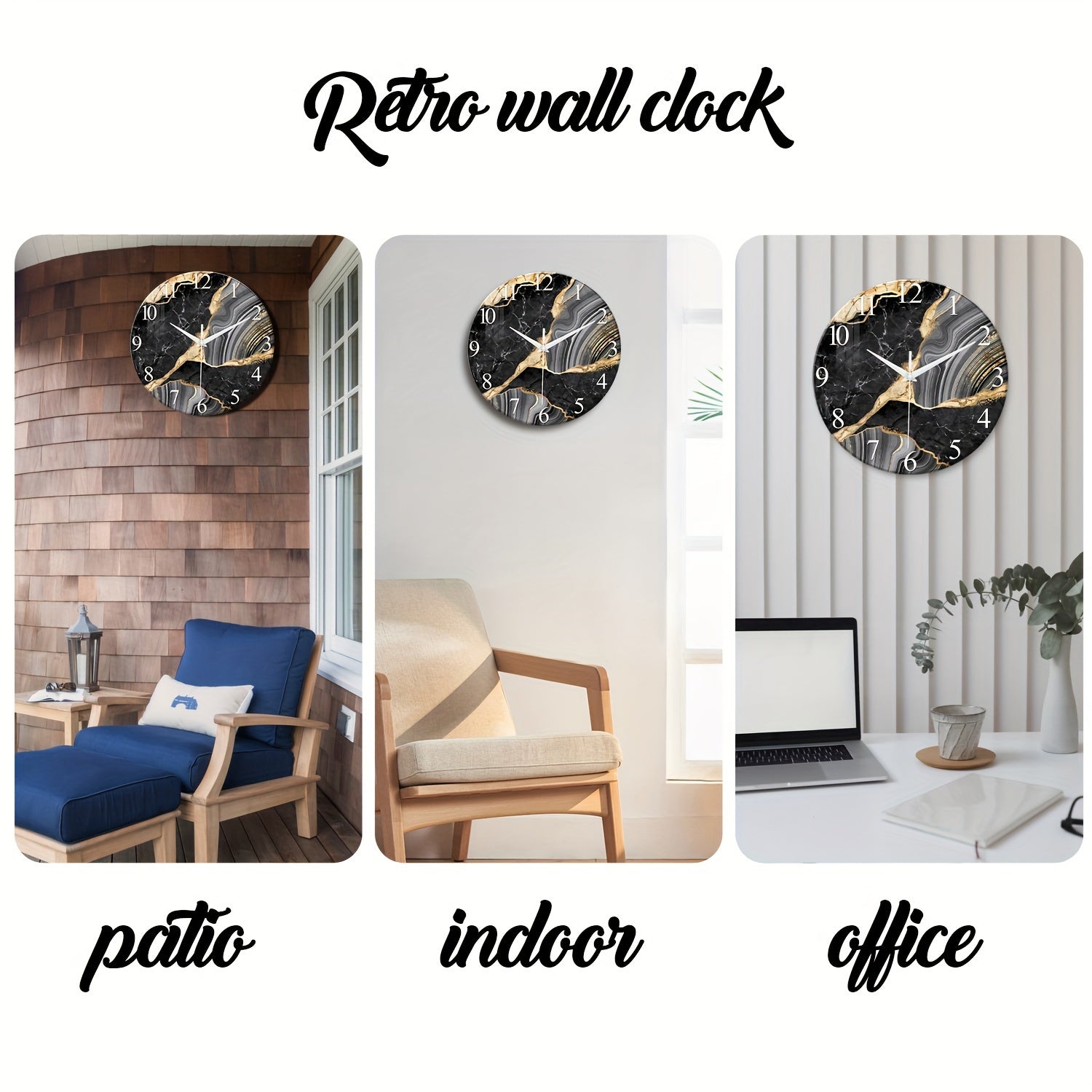 Moderne 12-inch glazen wandklok met marmerpatroon - Stil en batterij-aangedreven, perfect voor woonkamer en slaapkamer (zonder batterij)