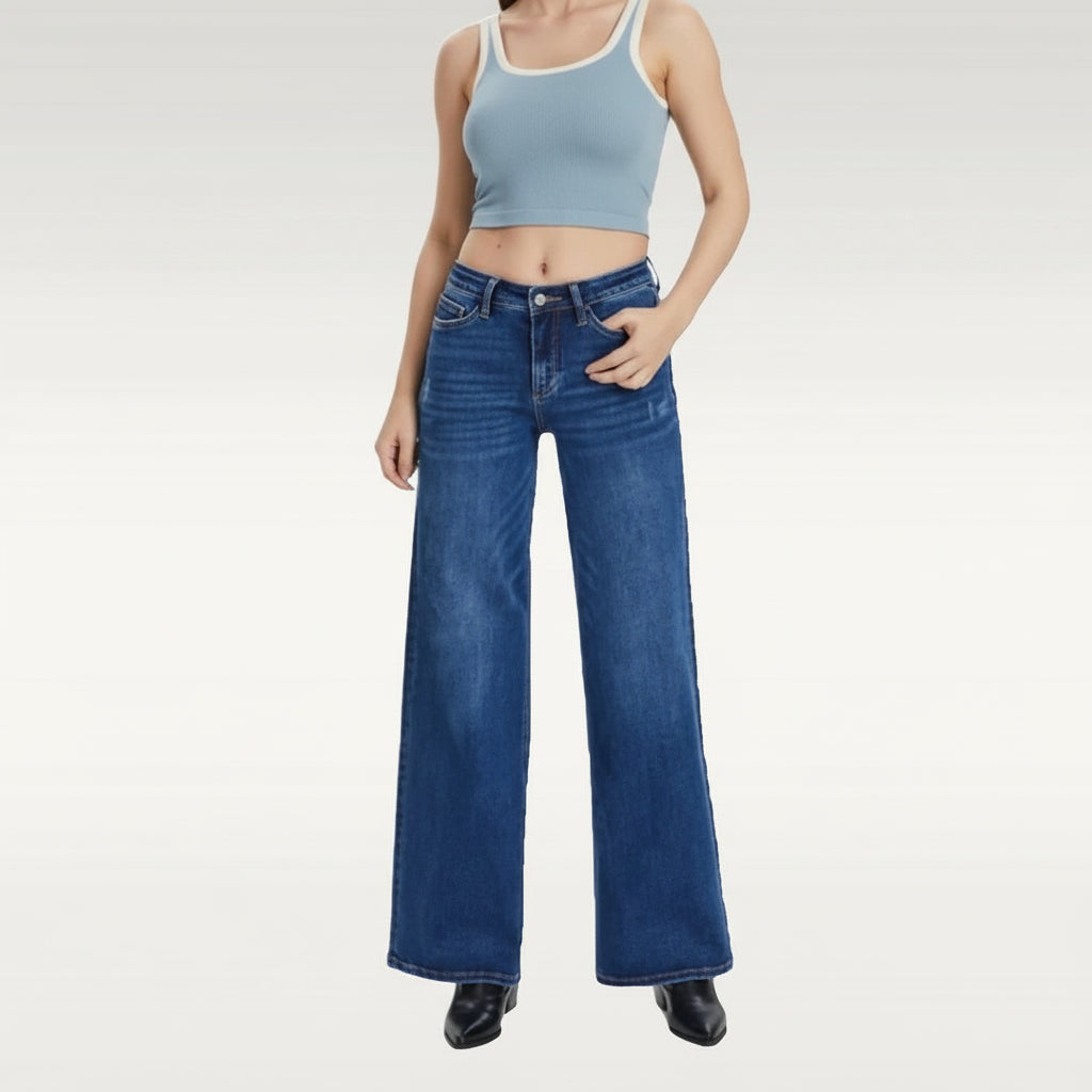 Dames Jeans Wijde Pijp Hoge Taille Stretch Vintage Denim