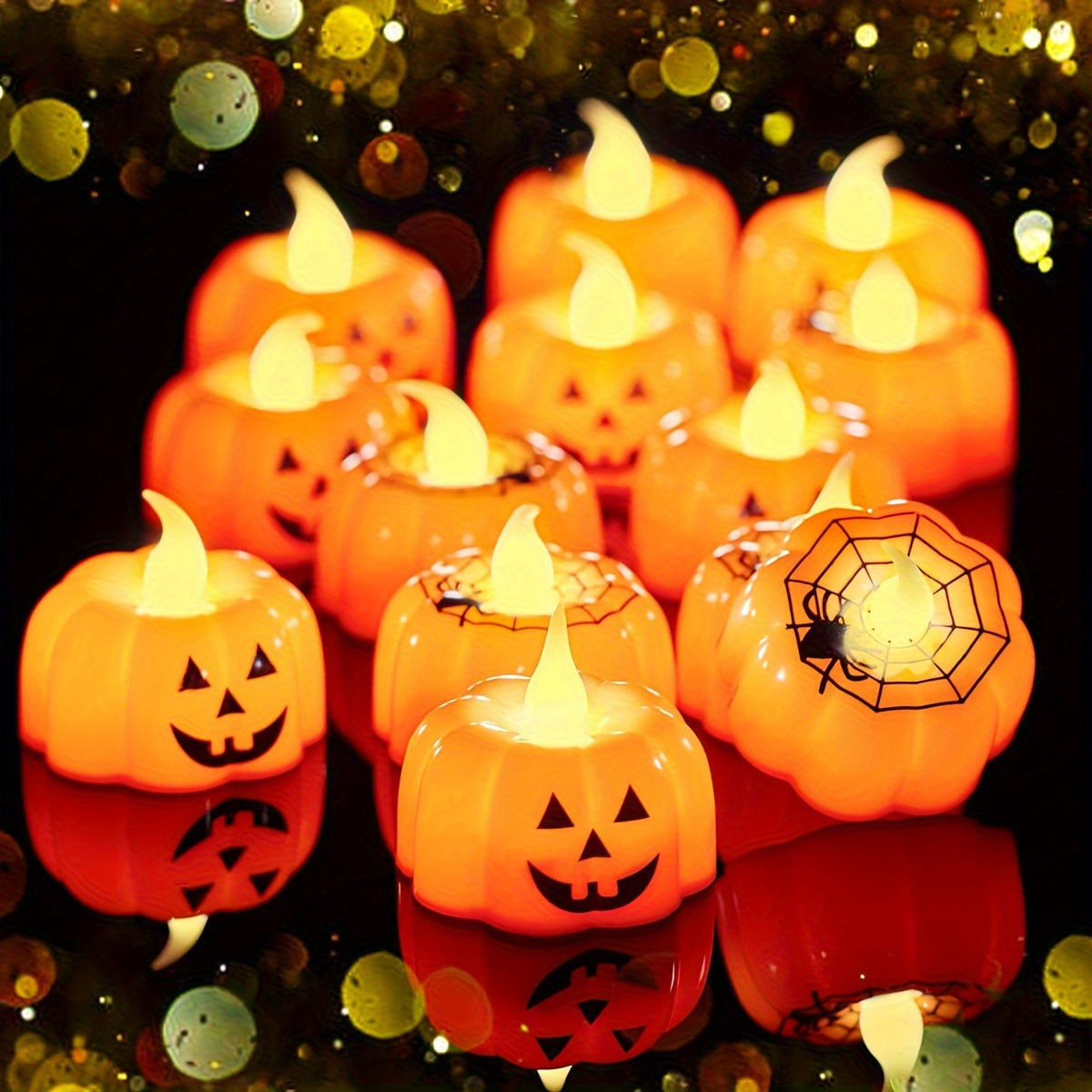 Candele LED di Halloween a zucca – 2 pezzi, 9,14 cm design Jack-o'-Lantern, con batterie