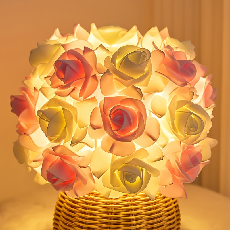 FloraGlow - Art Deco USB Rose Table Lamp with Polished Base and Bulb