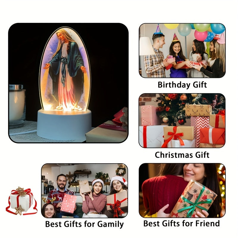 SacredGlow - Virgin Mary Night Light with LED Acrylic Frame, USB Powered