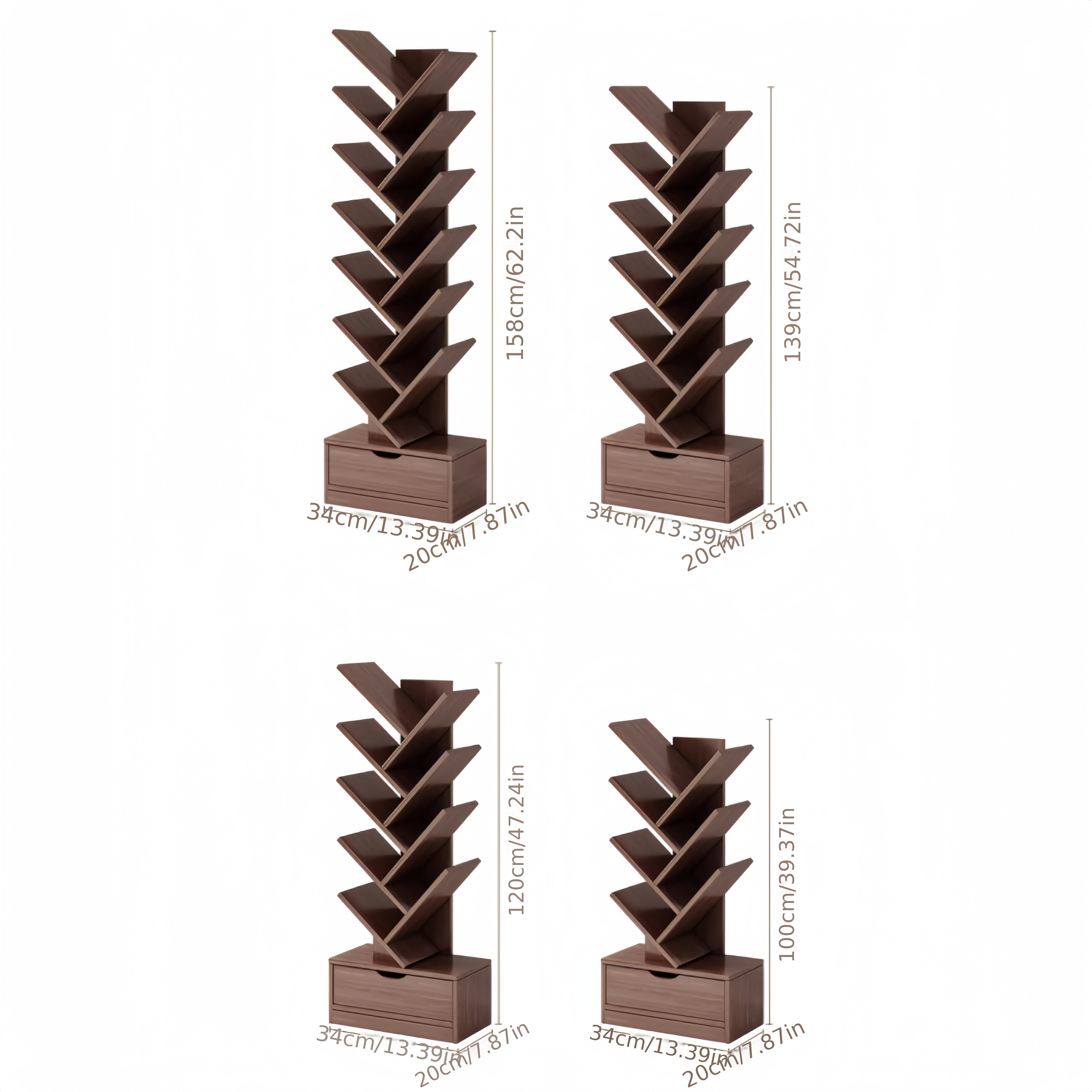 TreeShelf - Verticale Houten Boekenkast met Scheve Planken voor Woonkamer, Vrijstaand Ontwerp