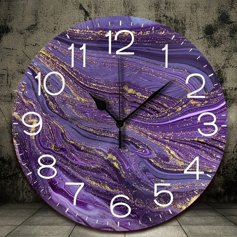 VioletGlow - Reloj de Pared Morado Moderno con Detalles Dorados, Diseño Abstracto