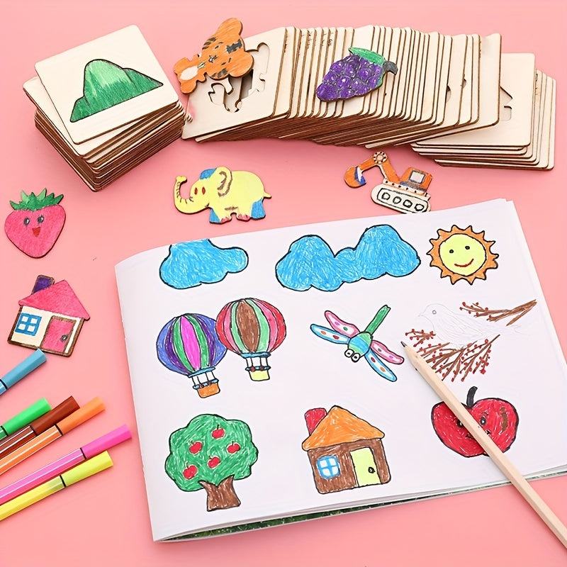 Set de Juguetes de Dibujo Montessori de 20 Piezas - Plantillas de Pintura de Madera DIY Juguete Educativo para Aprender