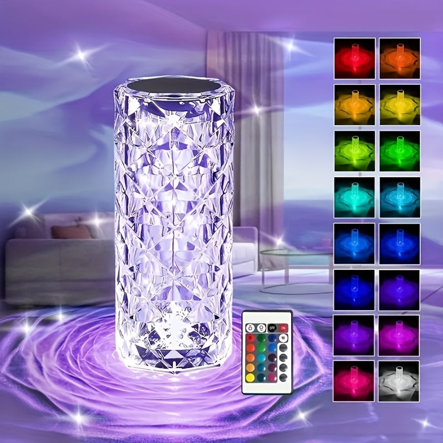 CrystalBloom - Lámpara de mesa RGB ajustable con batería de litio recargable por USB y patrón de flores