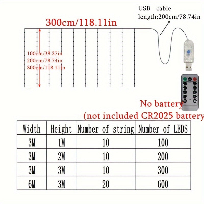 LuxeGlow - USB LED Curtain Lights with Remote Control, 8 Modes for Party Decoration