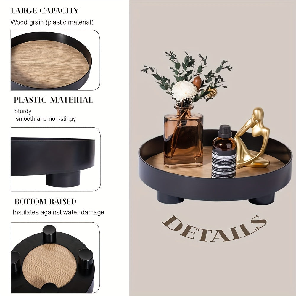 RondeDecor - Vassoio Decorativo in Plastica con Aspetto Legno | Design Moderno