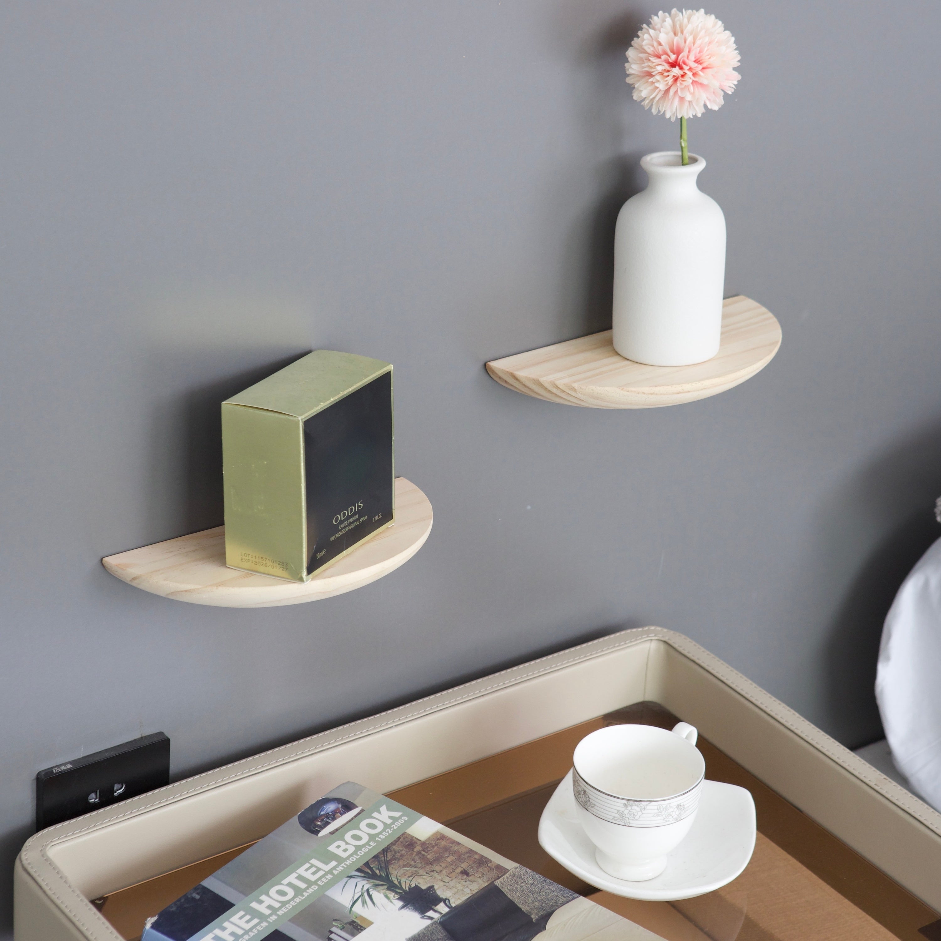WoodArc - Set of 2 Half-Round Wooden Floating Shelves for Wall Decoration and Storage