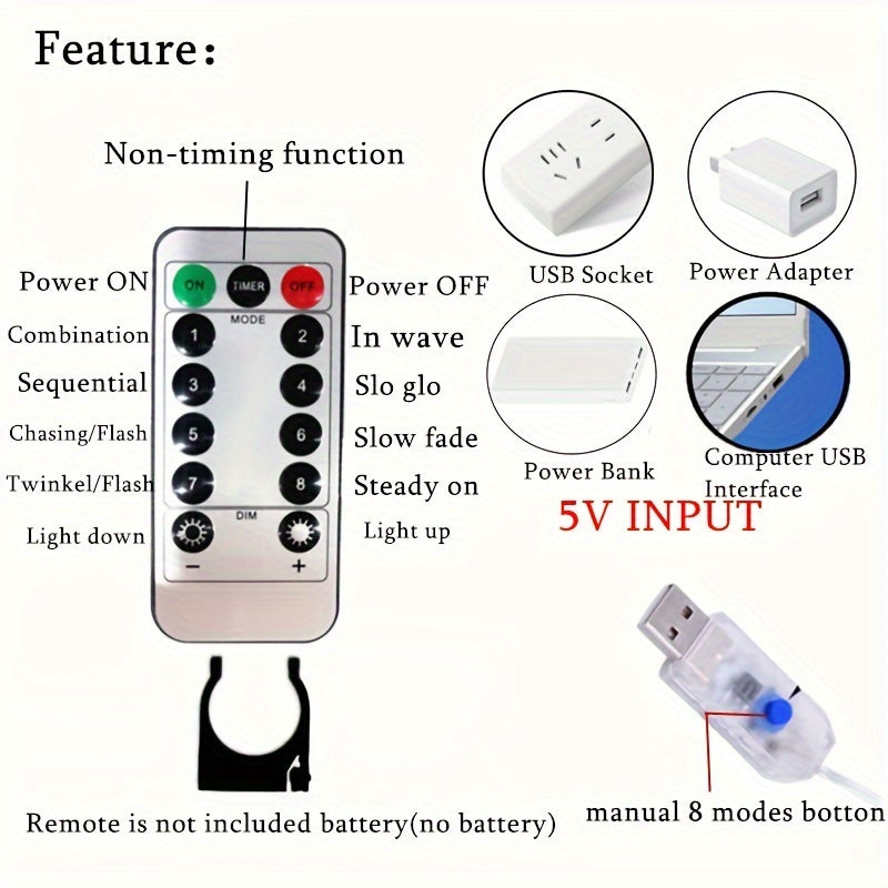 LuxeGlow - USB LED Curtain Lights with Remote Control, 8 Modes for Party Decoration