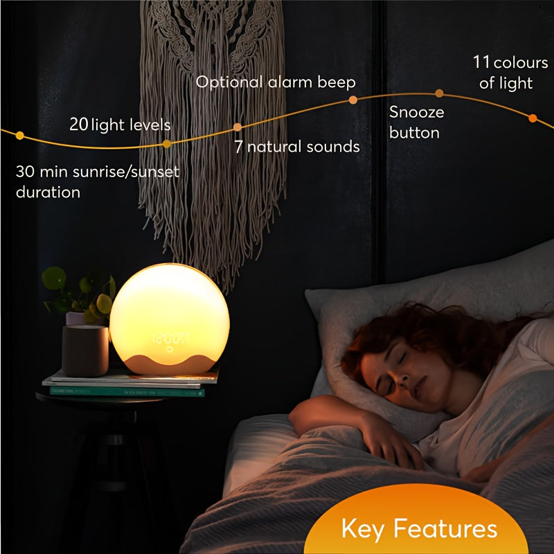 HaloRise - Zonsopgang Waaklamp met Touch Control & 12 Kleuren Nachtlicht