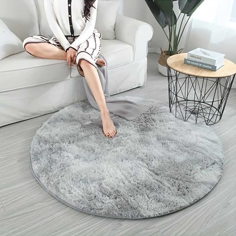 1 pieza Alfombra redonda de peluche teñida anudada - Alfombrilla decorativa suave y cálida para sala de estar, dormitorio y yoga