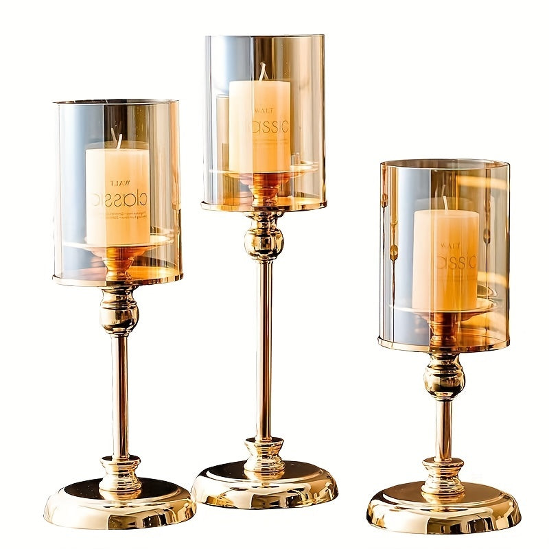 3-delige metalen kandelaar set – Luxe retro stijl, perfect voor bruiloft en tafeldecoratie