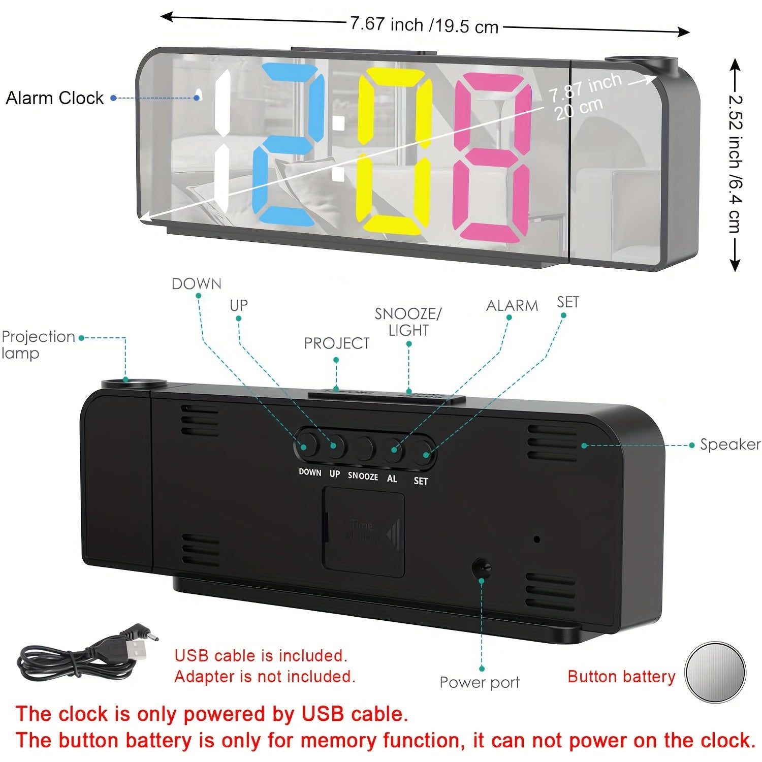 ProjectTime - Digitale Projectie Wekker met LED en Spiegel Scherm