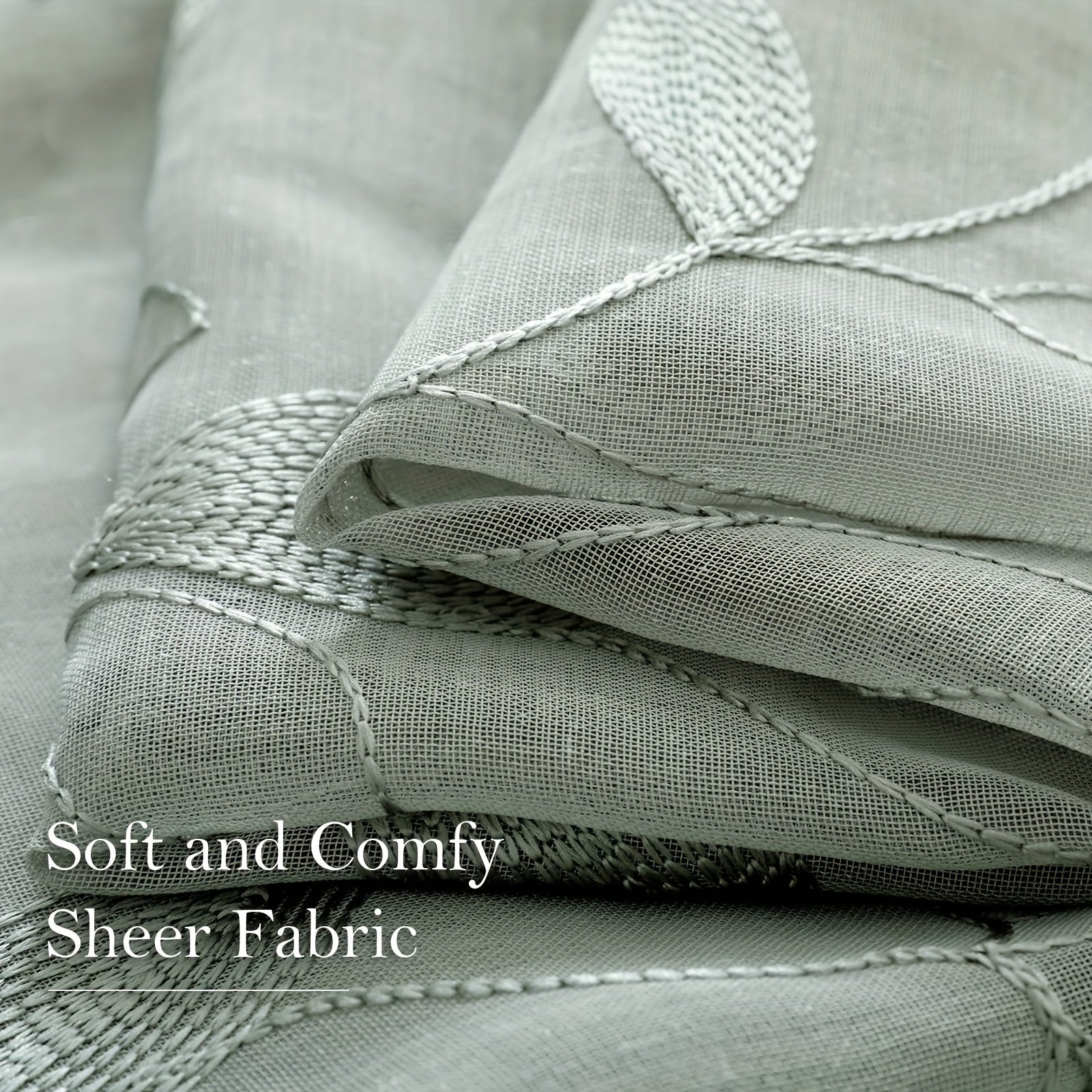 Tende a ricamo con foglie - 2 pezzi semi-trasparenti per camera da letto e soggiorno