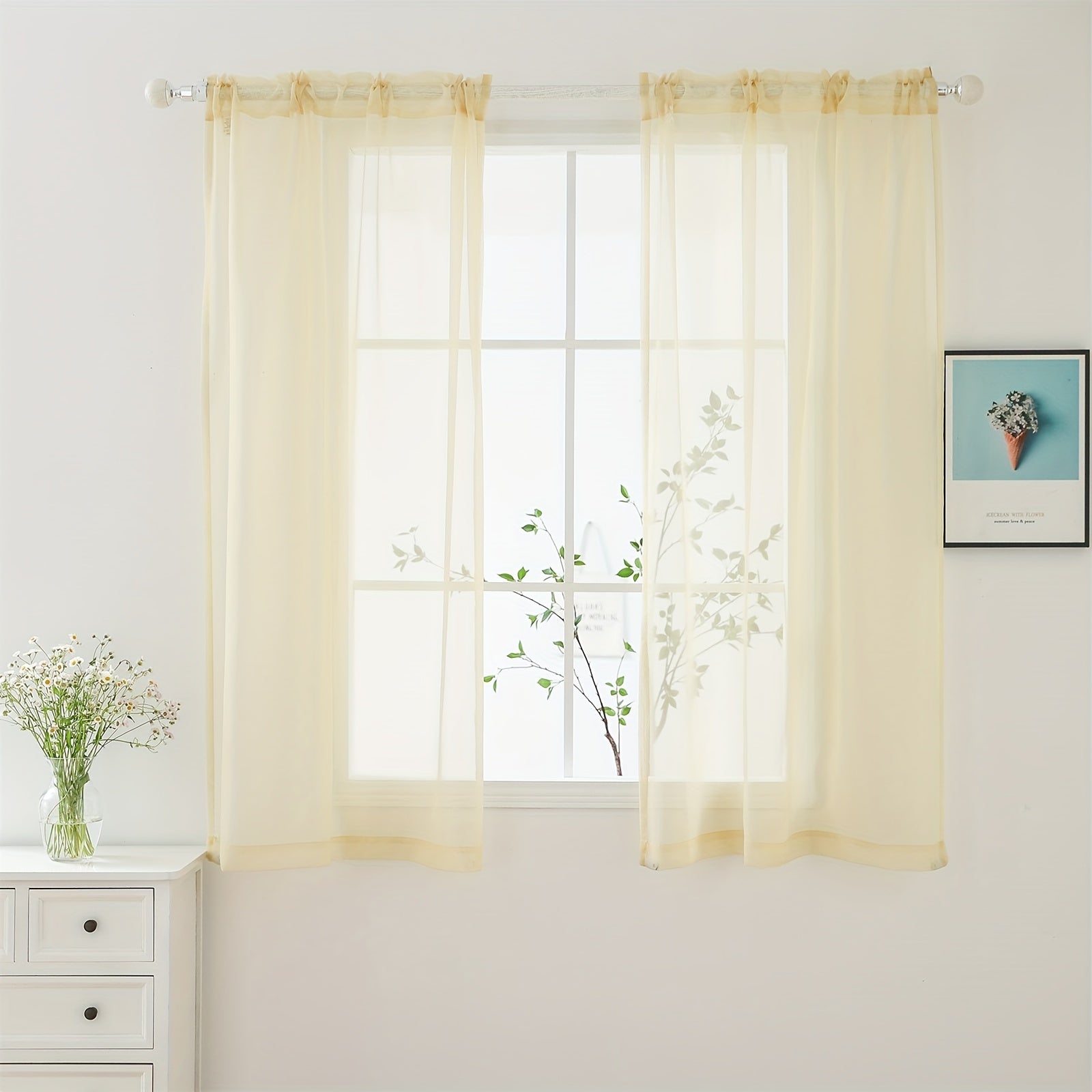 Cortinas semitransparentes - Paquete de 2 cortinas ligeras y transpirables de poliéster para dormitorio y puertas de terraza