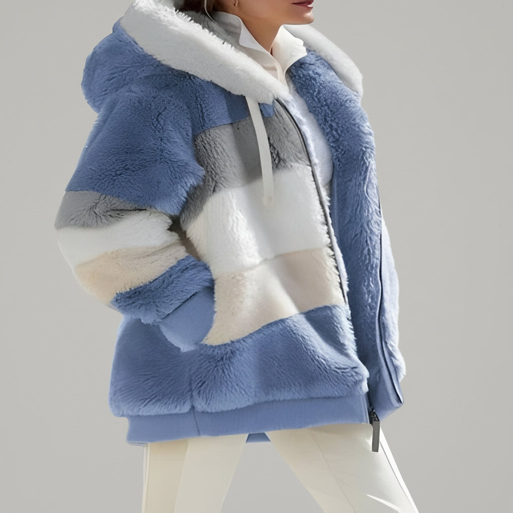 Dames Winterjas Teddy Oversized Kleurblok Capuchon Rits