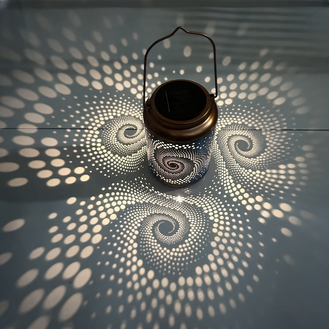 Solar Lantern - Hanging Solar Lanterns for Outdoors, Hollow Metal LED Lamps