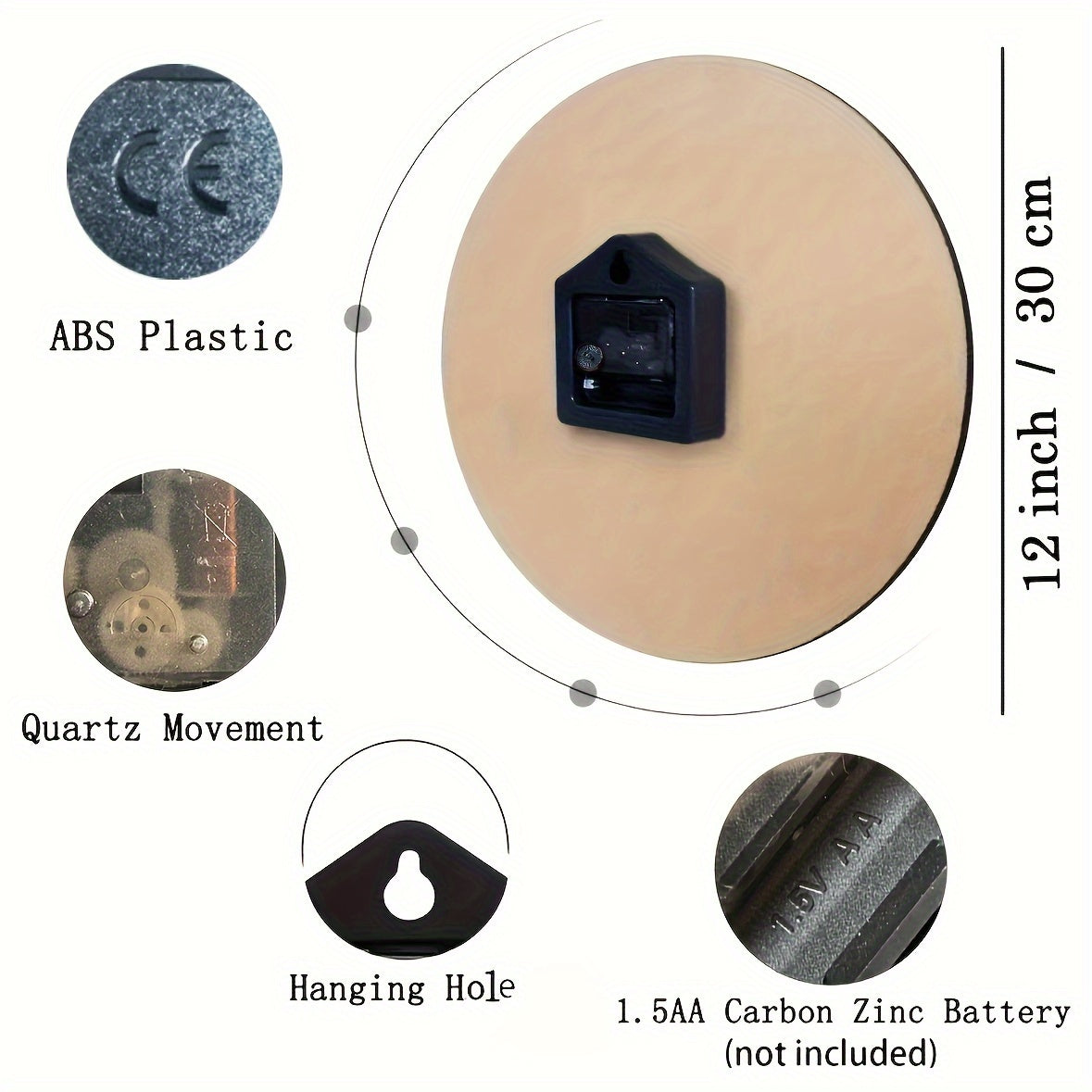 RustiqueClock - Reloj de pared acrílico silencioso con vetas de madera