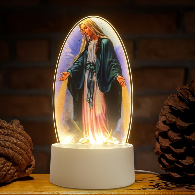 SacredGlow - Lámpara nocturna de la Virgen María con marco acrílico LED, alimentación USB