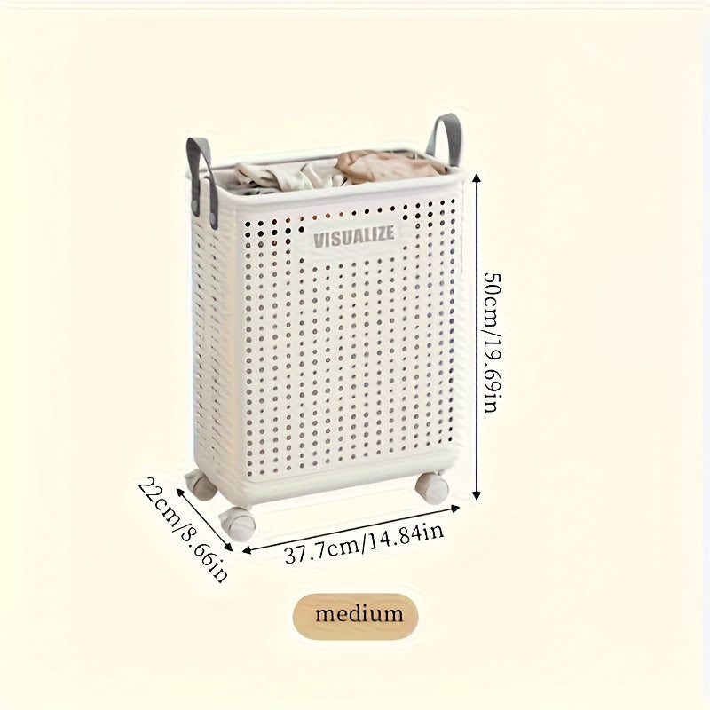 Cesto porta biancheria pieghevole in plastica con ruote