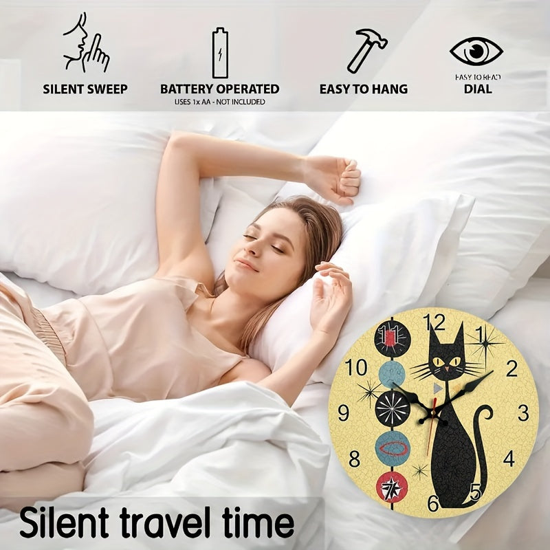 CoolCat - Reloj de Pared de Madera Silencioso con Diseño Moderno