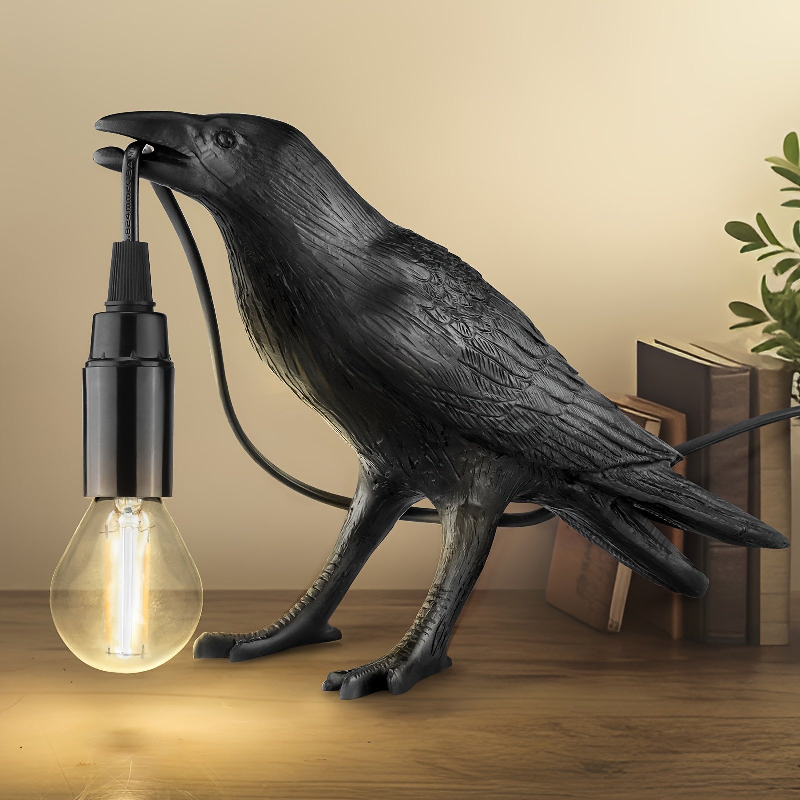 RavenLight - Black Raven Table Lamp, USB Powered, Resin Lamp for Living Room and Bedroom