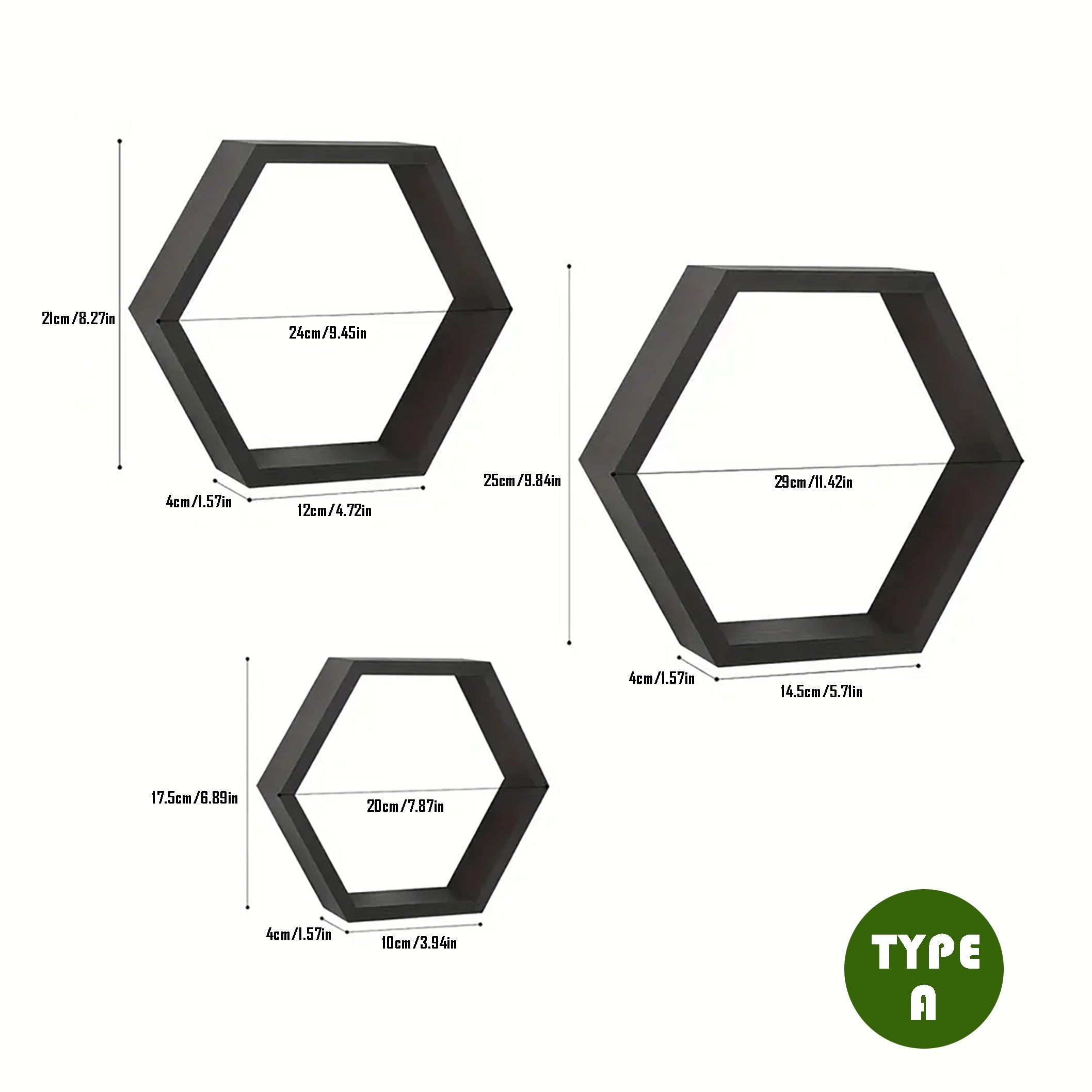 HexaWood - Set di 3 Mensole Esagonali in Legno Sospese per Spazi Abitativi e di Lavoro