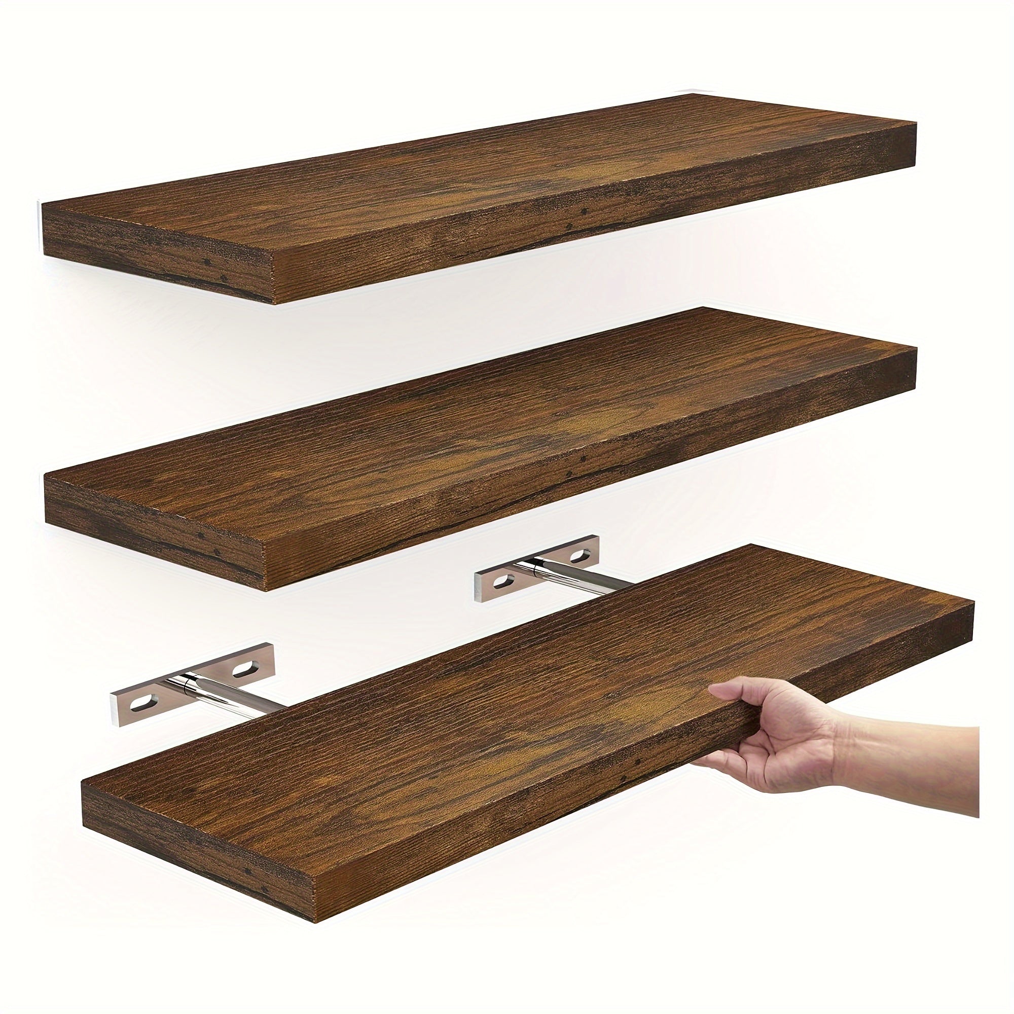 VintageShelf - Juego de 3 Estantes Flotantes de Madera - Estantes Rústicos de Almacenamiento