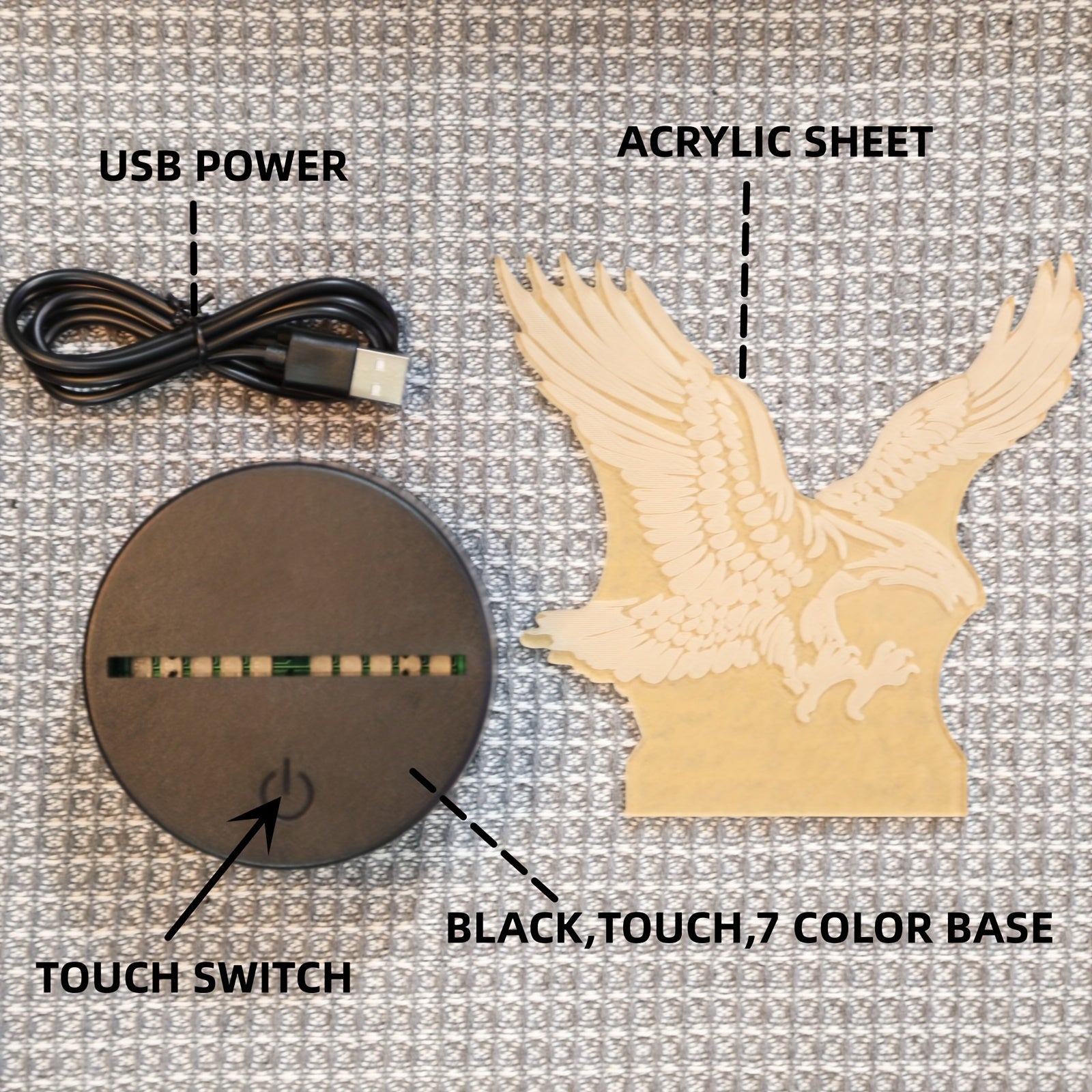 EagleLight - Lámpara nocturna LED 3D con control táctil, lámpara de mesa USB de 7 colores