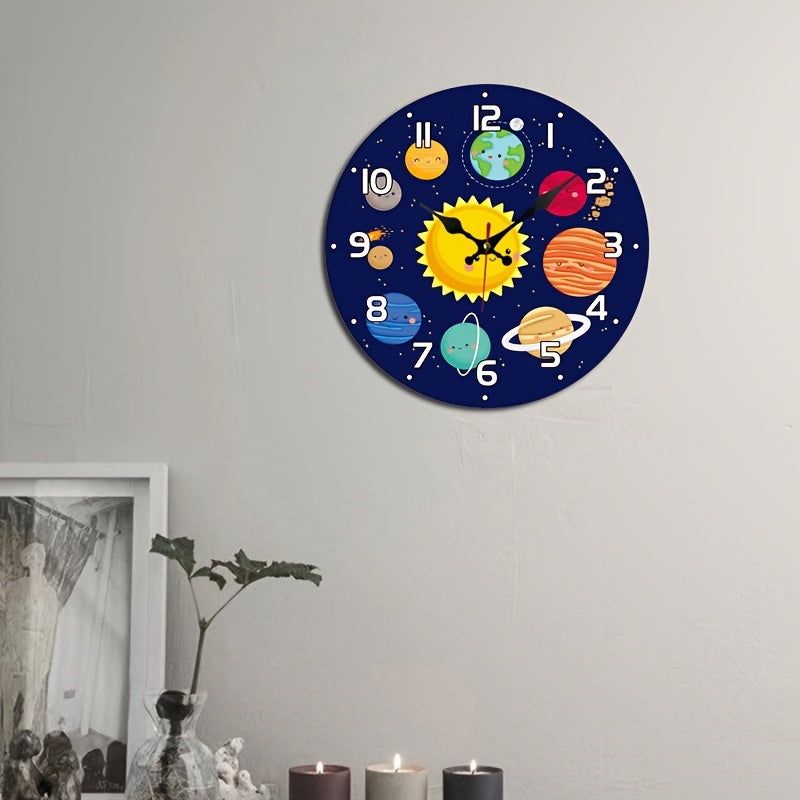CosmicTime - Reloj de pared del sistema solar silencioso, temporizador decorativo redondo
