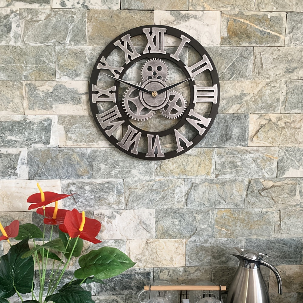 Oversized Zilverkleurige Romeinse Tandwiel Wandklok - Stille Klok voor Woonkamer, Kantoor en Keuken Productbeschri