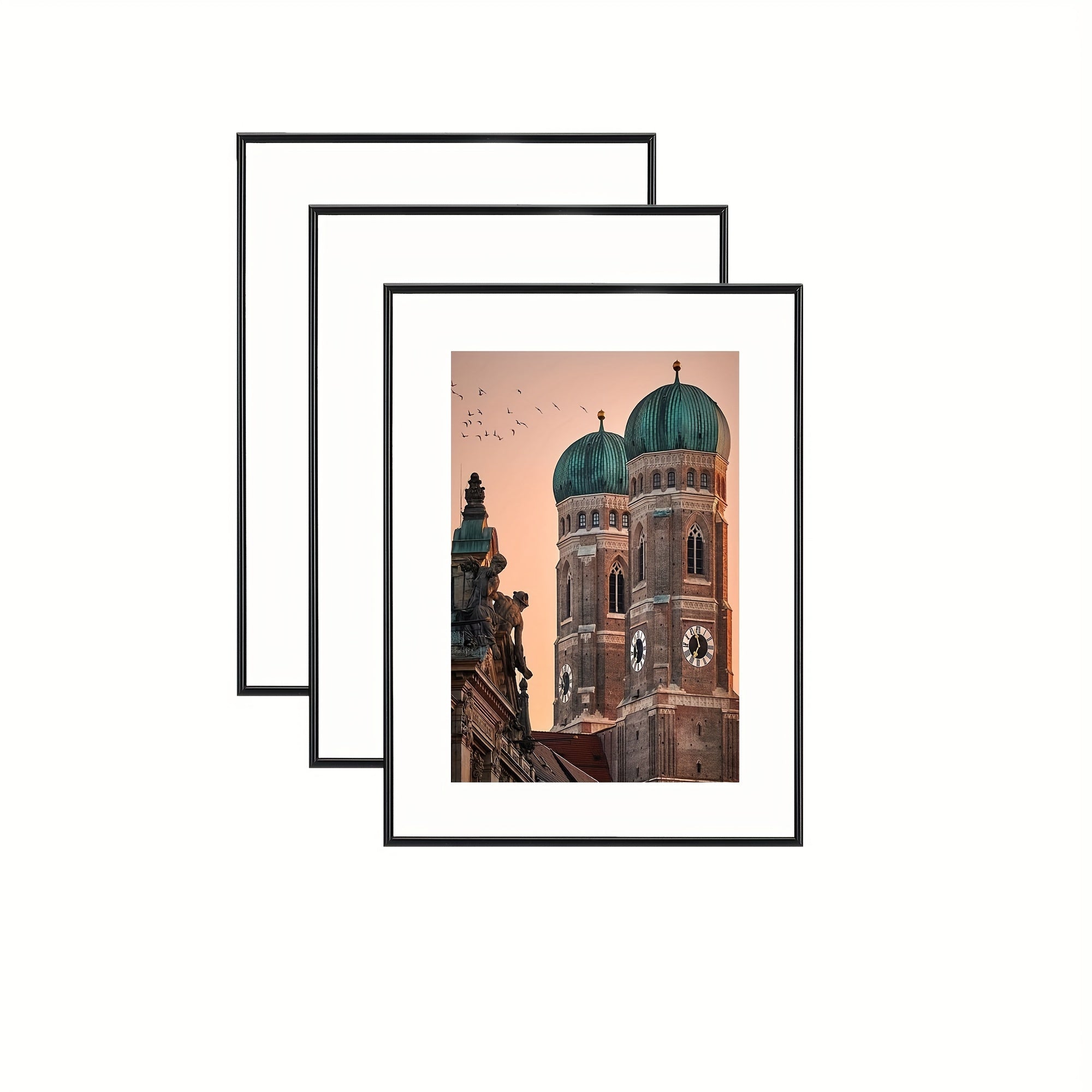 Set de 3 marcos para fotos - Para exhibición en pared y mesa, ideal para decoración del hogar y regalos, negro, alargado