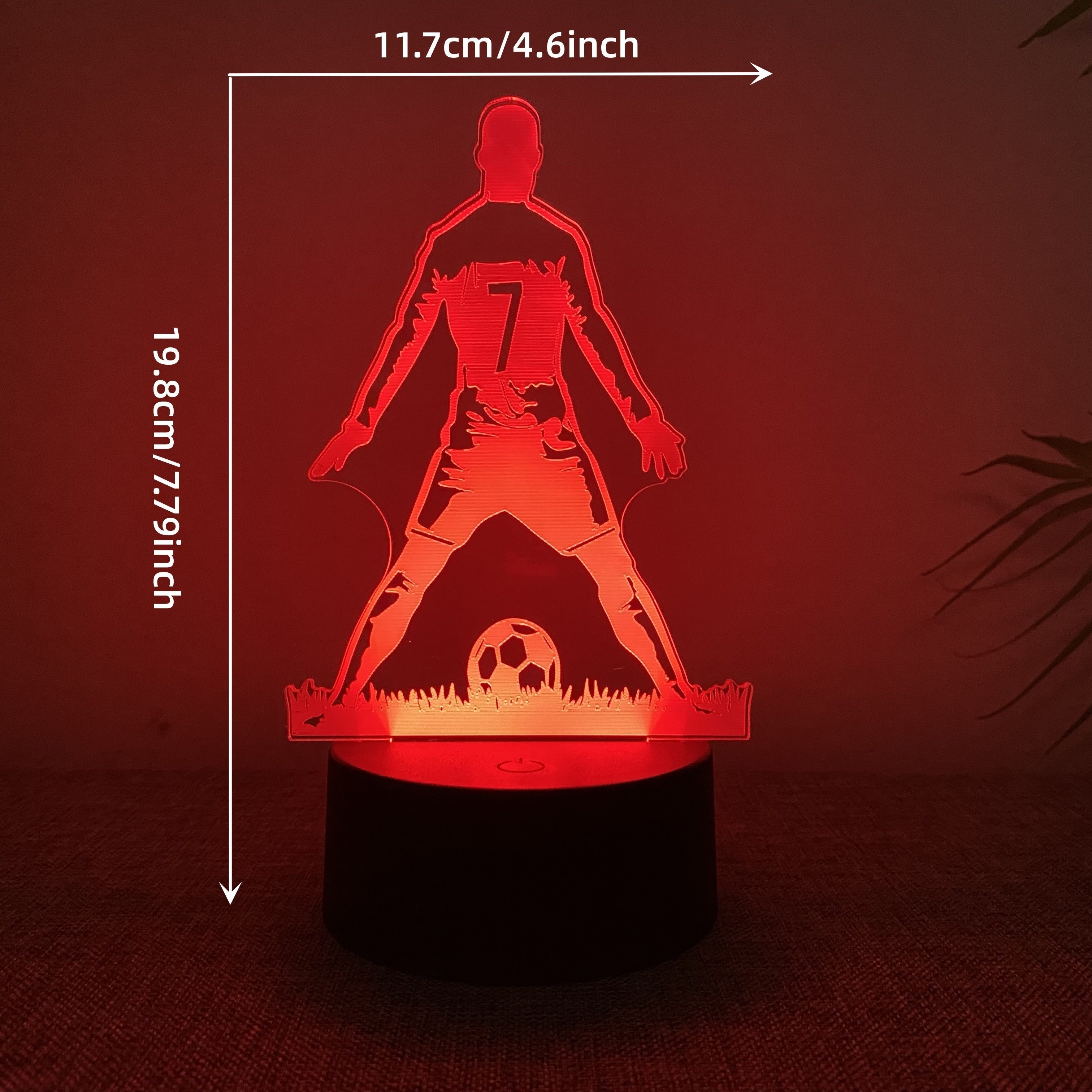 SportGlow - Candeeiro Noturno LED 3D Jogador de Futebol com Mudança de Cor