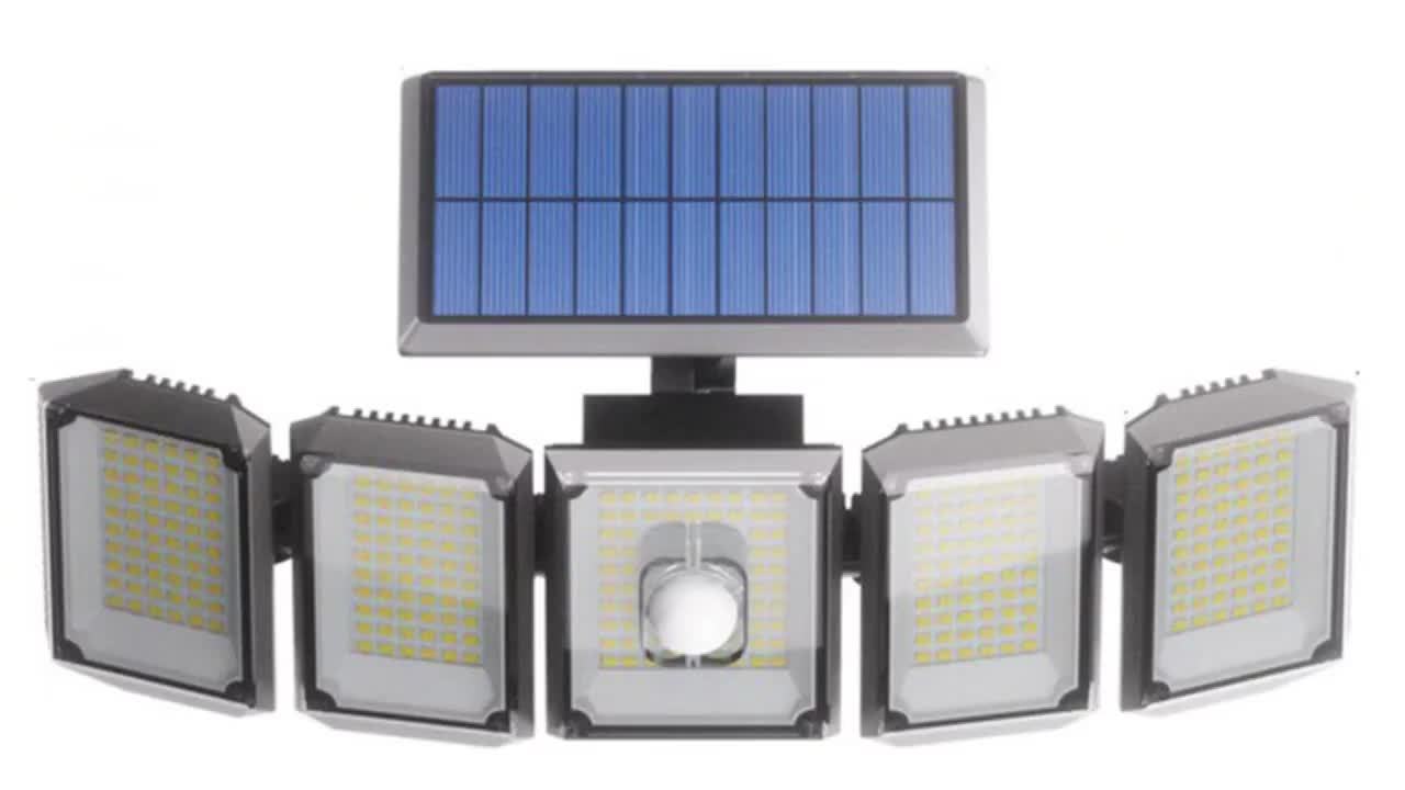 SolarGuard - Energía solar 5 cabezas 300 LED lámpara exterior con sensor de movimiento