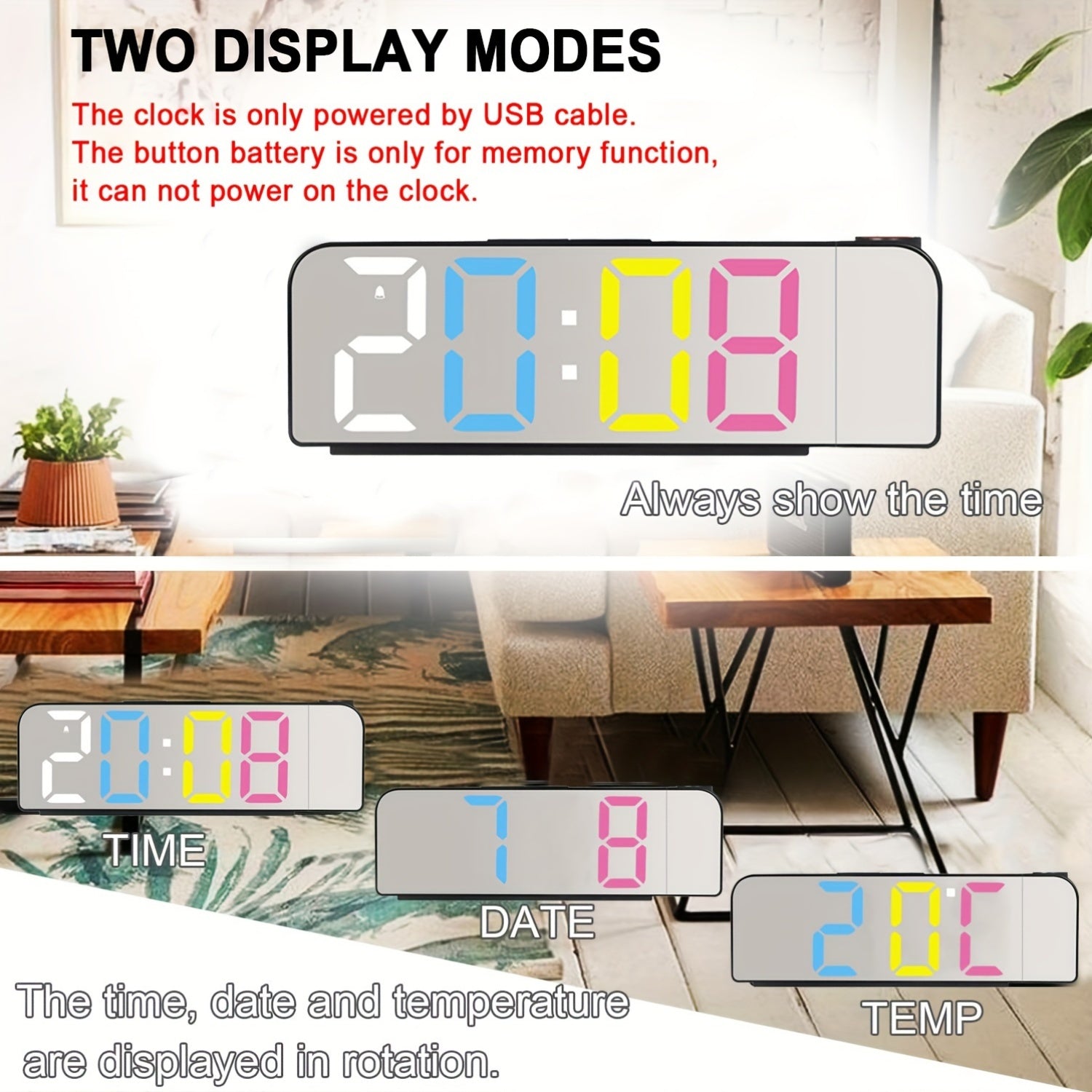 ProjectTime - Digitale Projectie Wekker met LED en Spiegel Scherm