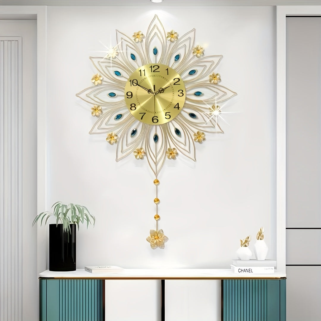 GoldenBloom - Luxury Silent Wall Clock with Elegant Floral Details